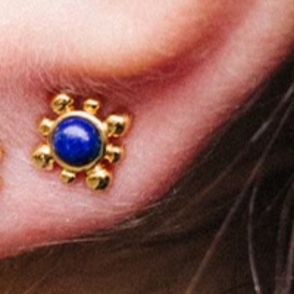 Astley Clarke Floris Mini Stud Earrings, Lapis Lazuli Gold Vermeil, VERY USED